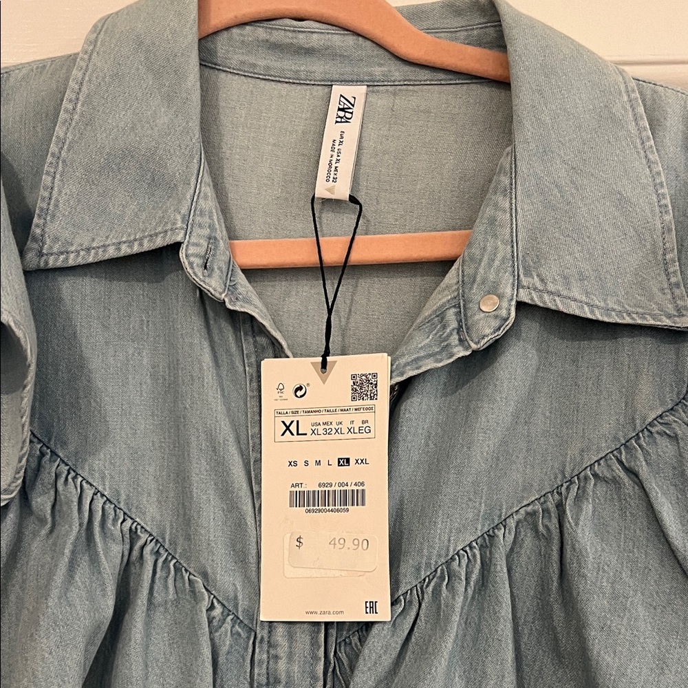 Zara Denim Dress with Ruffle Detail - Picture 2 of 4